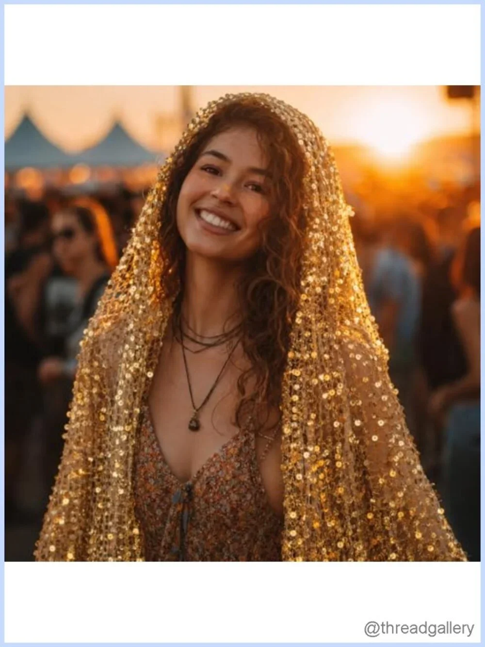 Festival Accessories Set: Sequin Hood Scarf with Face Gems & Glitter Stickers